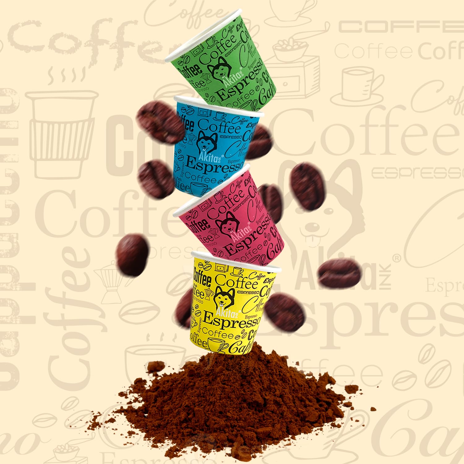 Akitaink kit 200 bicchierini caffè 75ml + 200 palette