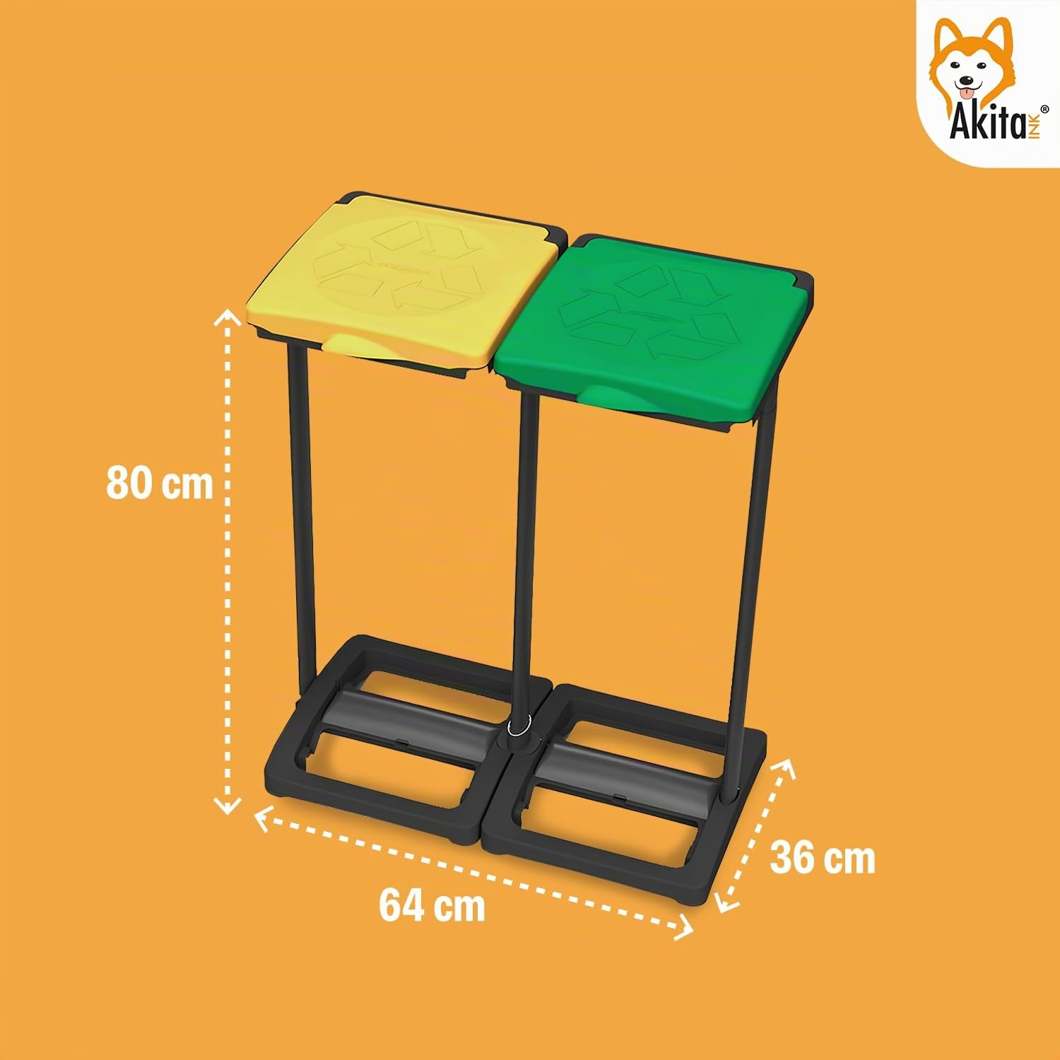 Akitaink portasacchi 2 scomparti 220 L con portarotolo
