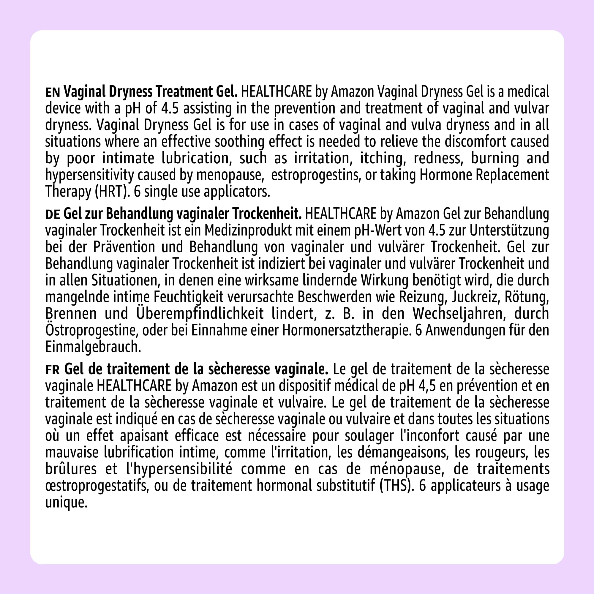 Healthcare by Amazon gel secchezza vaginale 6x5 ml idratante