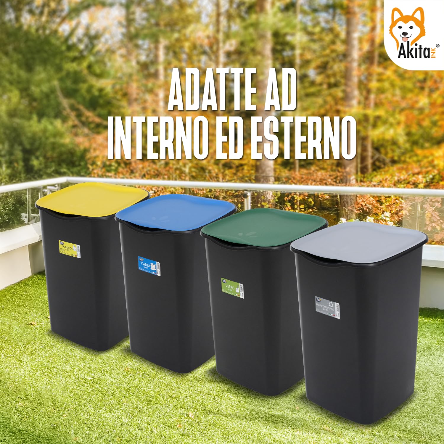 Akitaink AKIJAZZ4 set 4 bidoni 50L raccolta differenziata