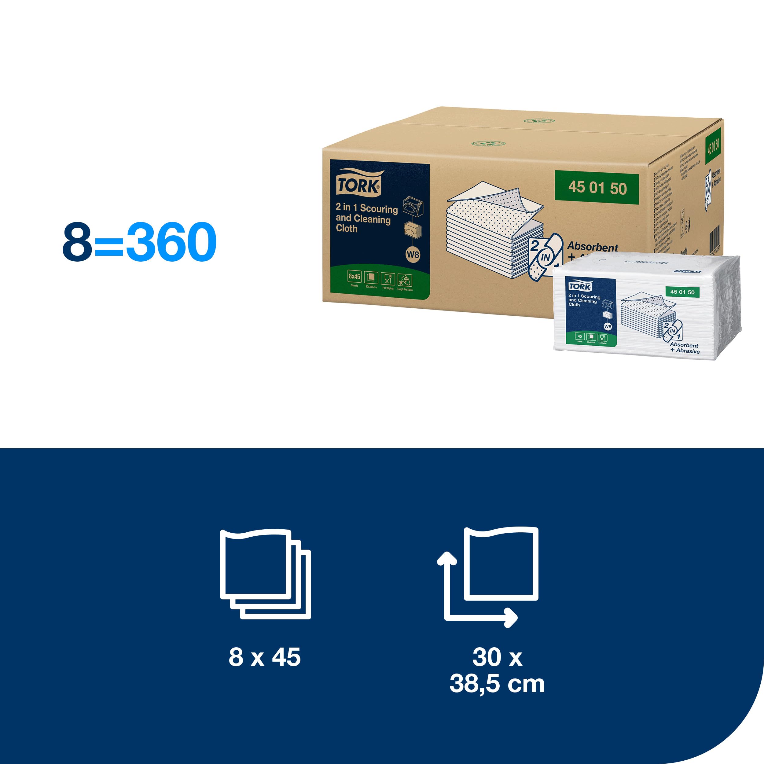 Tork 450150 panni pulizia abrasivi bianchi 8x45 fogli riutilizzabili
