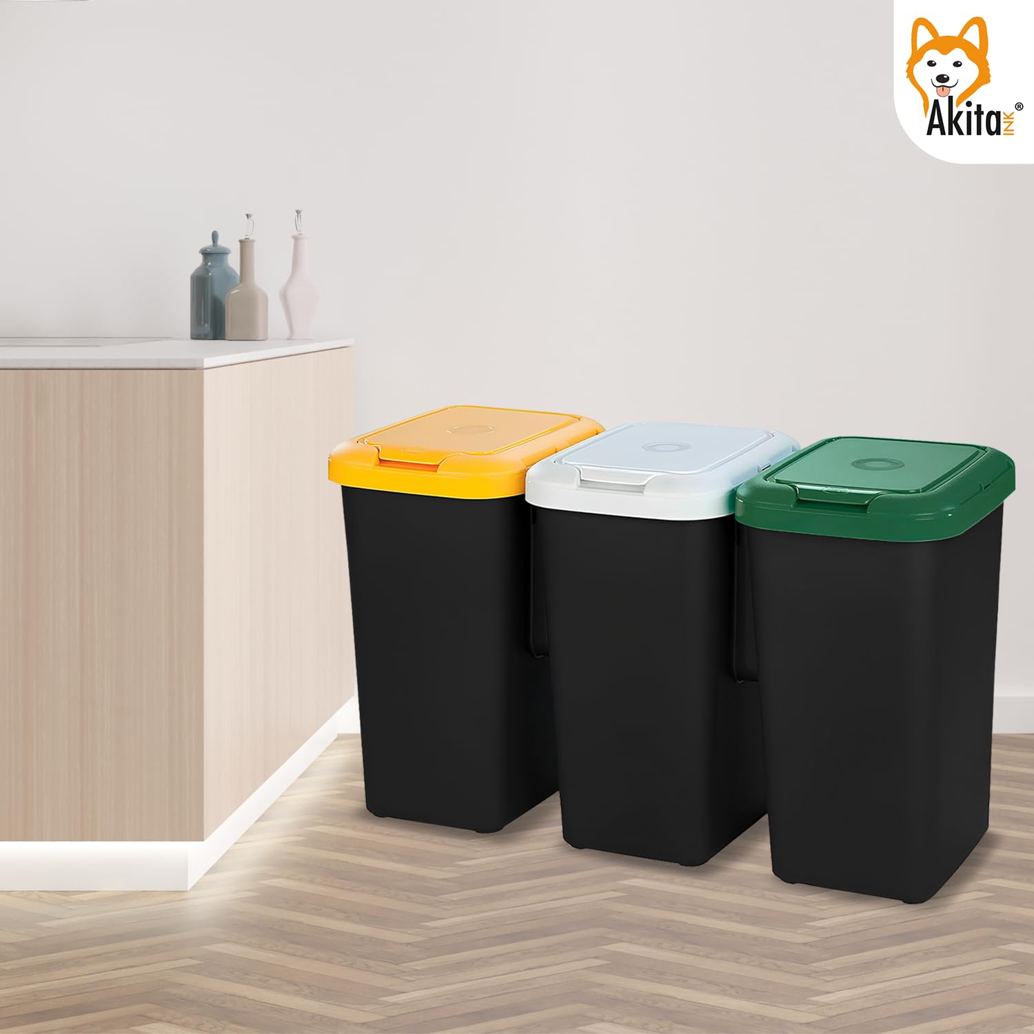 Akitaink AkiRock pattumiera 3 scomparti 75L set 3x25L