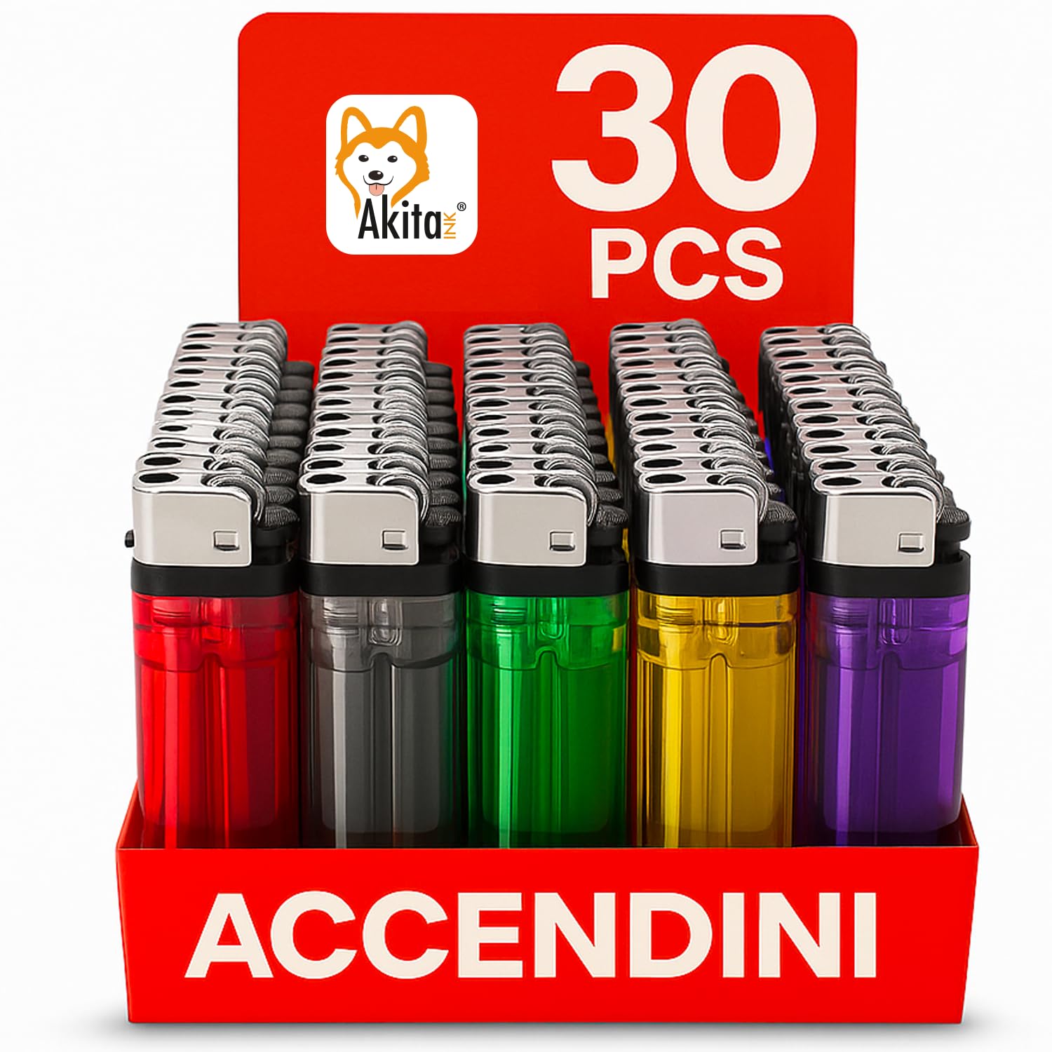 Akitaink accendini pietrina usa e getta colorati 30 pezzi