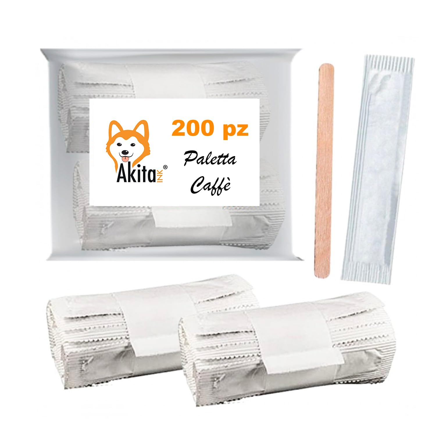 Akitaink kit 200 bicchierini caffè 75ml + 200 palette