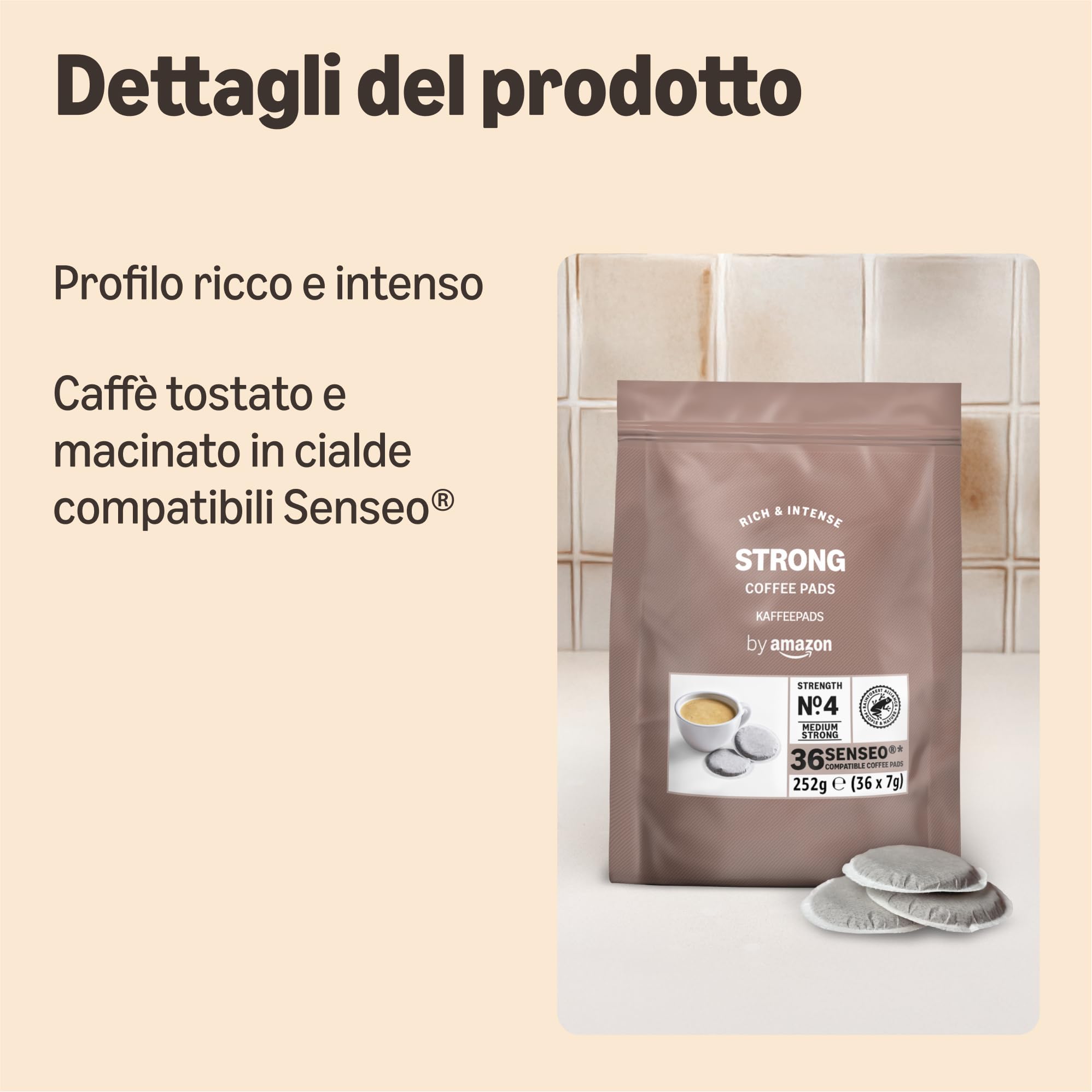 by Amazon Strong Cialde Caffè Arabica Senseo 36 Pezzi tostatura scura