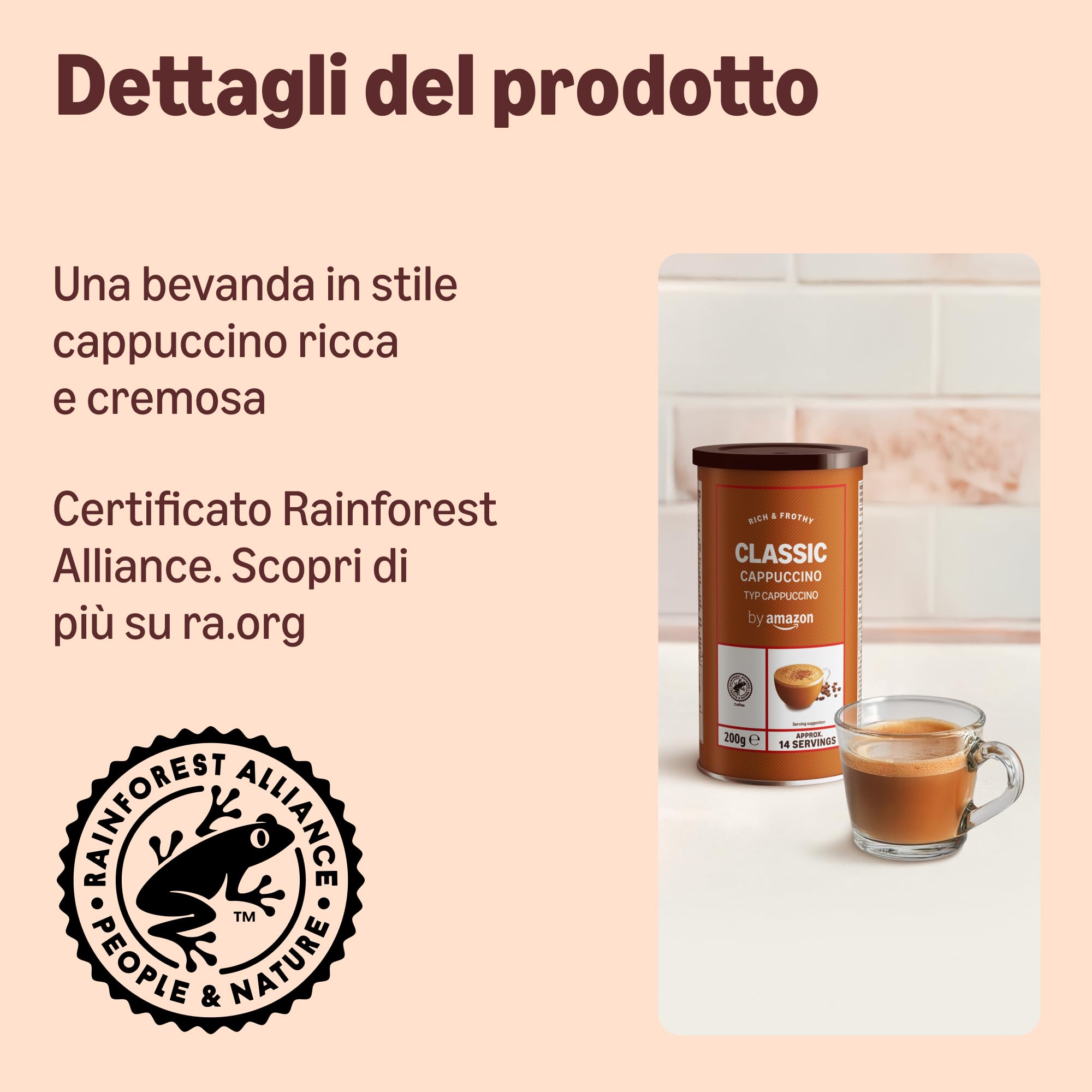 by Amazon cappuccino classico istantaneo 200 g 14 tazze