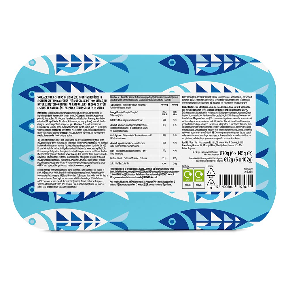 by Amazon Tonno in Pezzi al Naturale 145 g Confezione da 6 proteico