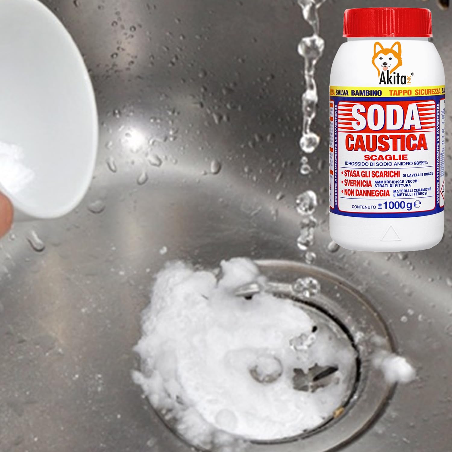 Akitaink soda caustica a scaglie 1 pezzo per scarichi