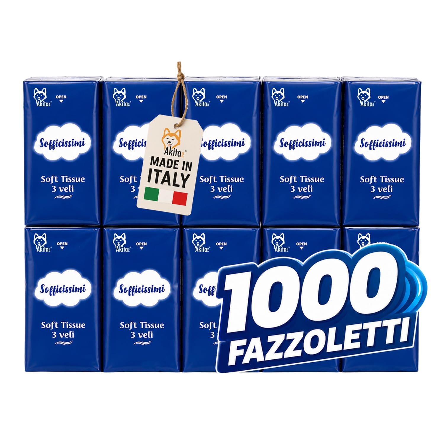 Akitaink Soft Tissue fazzoletti 3 veli scorta 1000 pezzi
