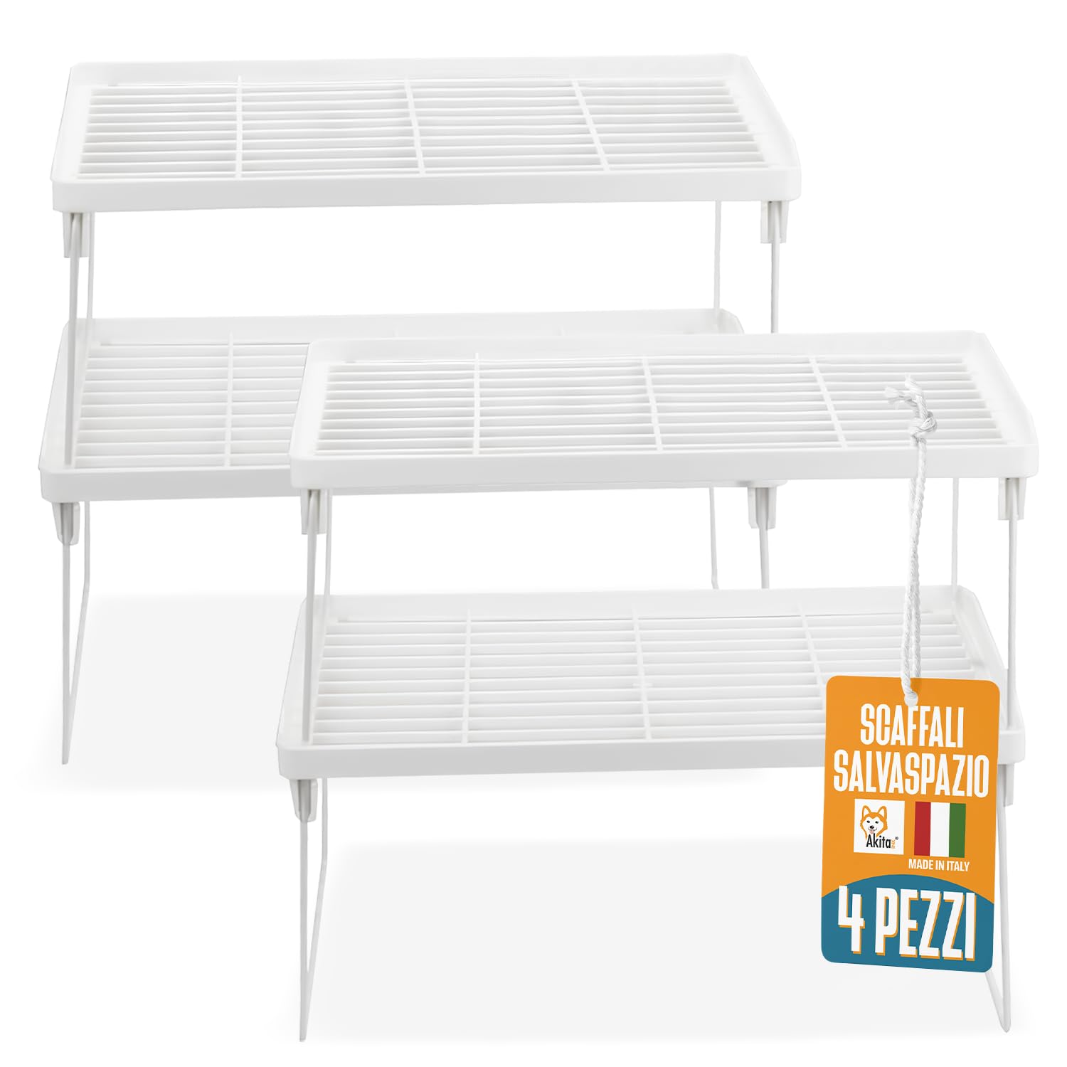Akitaink scaffale portaspezie bianco impilabile set 4 pz