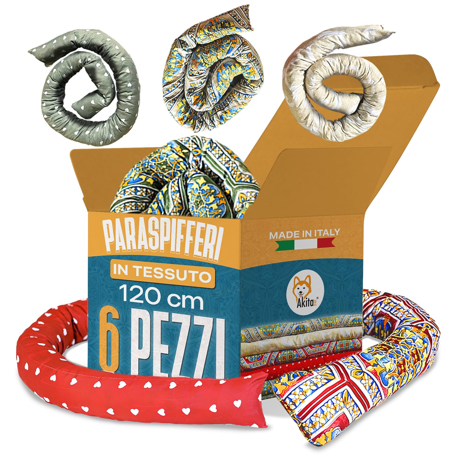 Akitaink Paraspifferi Cotone 120 cm Set 6 Pezzi Multicolore
