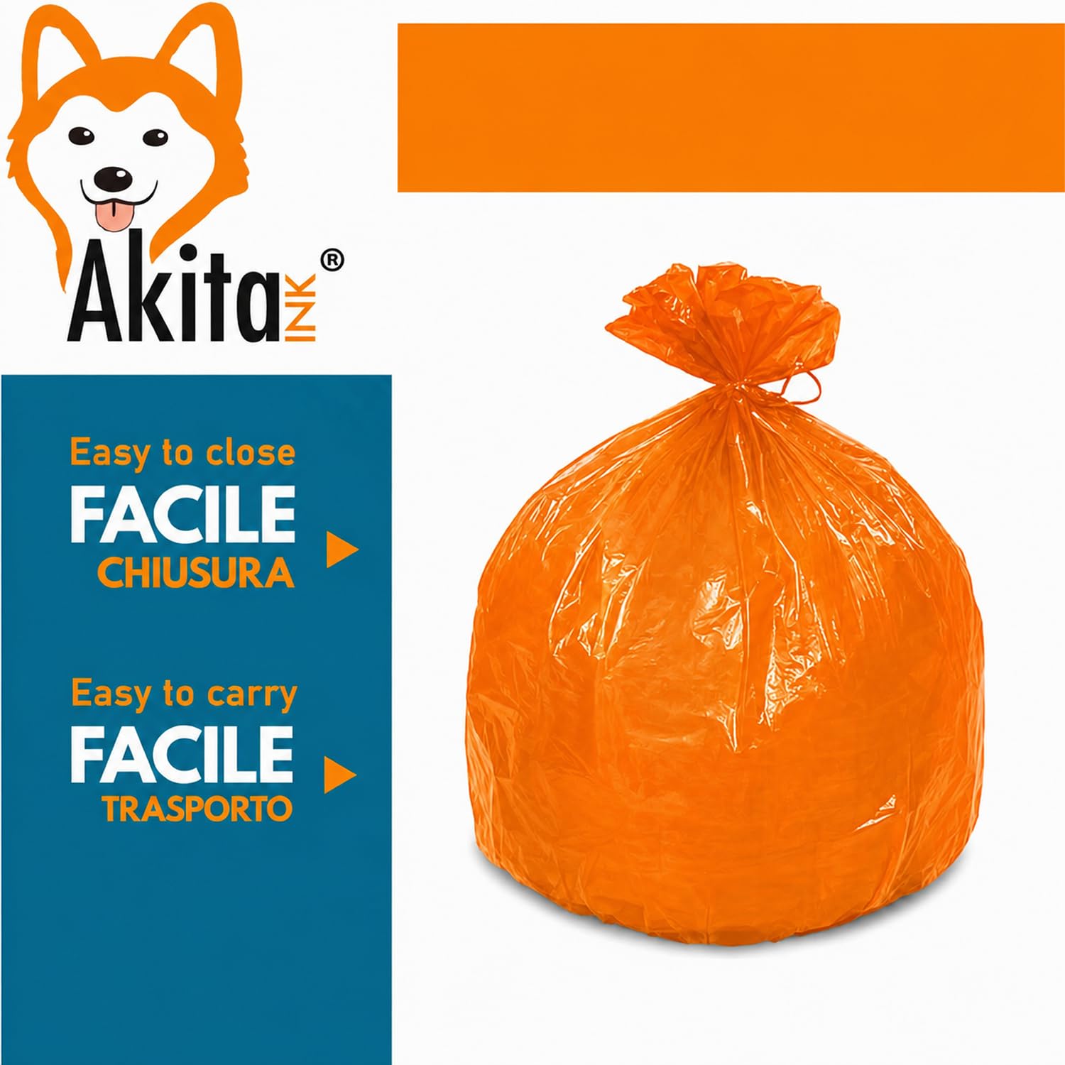 Akitaink Sacchi Spazzatura 70x110 cm Arancioni 60 Pezzi 110L