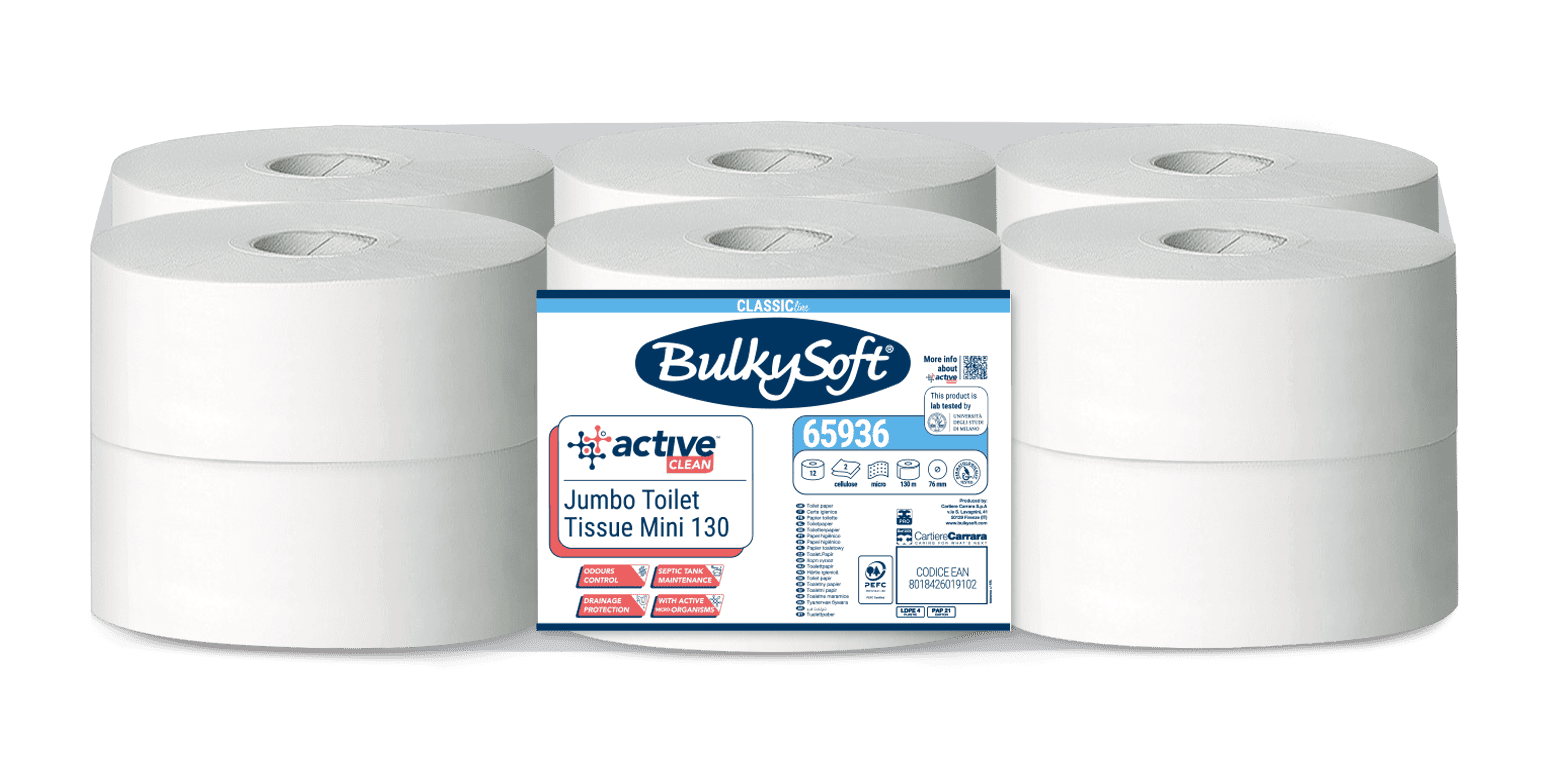Bulkysoft Classic Jumbo Toilet Tissue Mini 130 Active Clean carta igienica