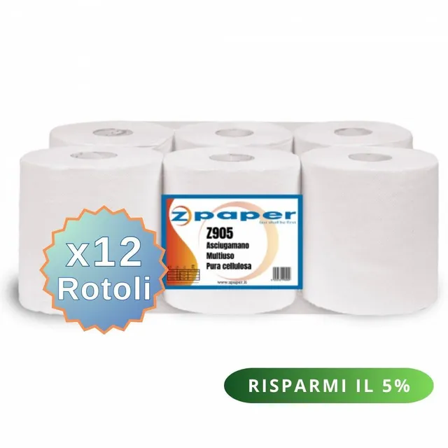 Zpaper Z905 rotoli asciugamani 12 rotoli pura cellulosa