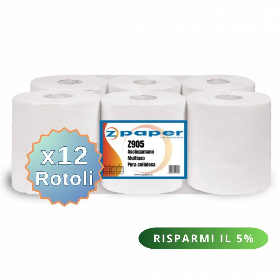 Zpaper Z905 rotoli asciugamani 12 rotoli pura cellulosa