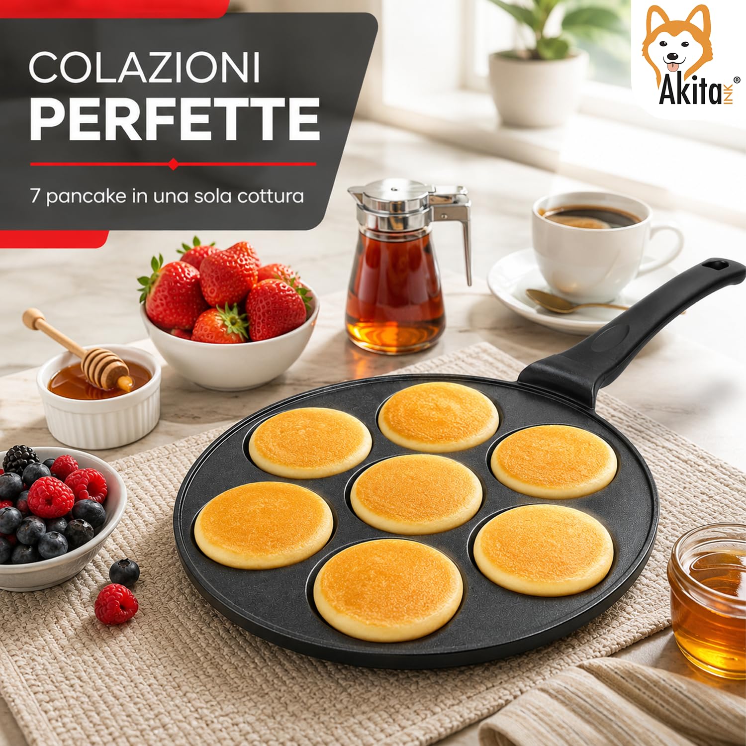 Akitaink Padella Mini Pancake 26 cm 7 Stampi Liscia
