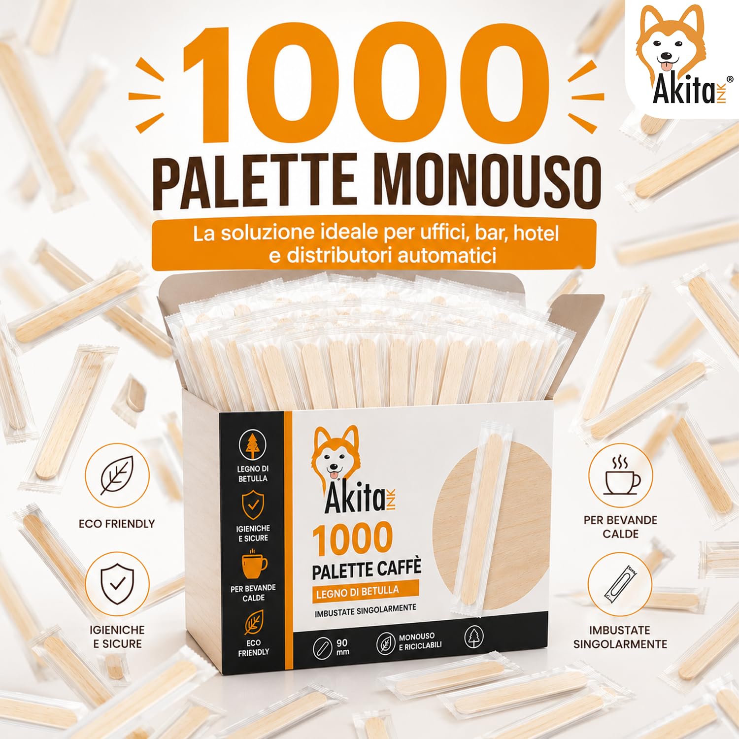 Akitaink palette caffè in legno 1000 imbustate biodegradabili