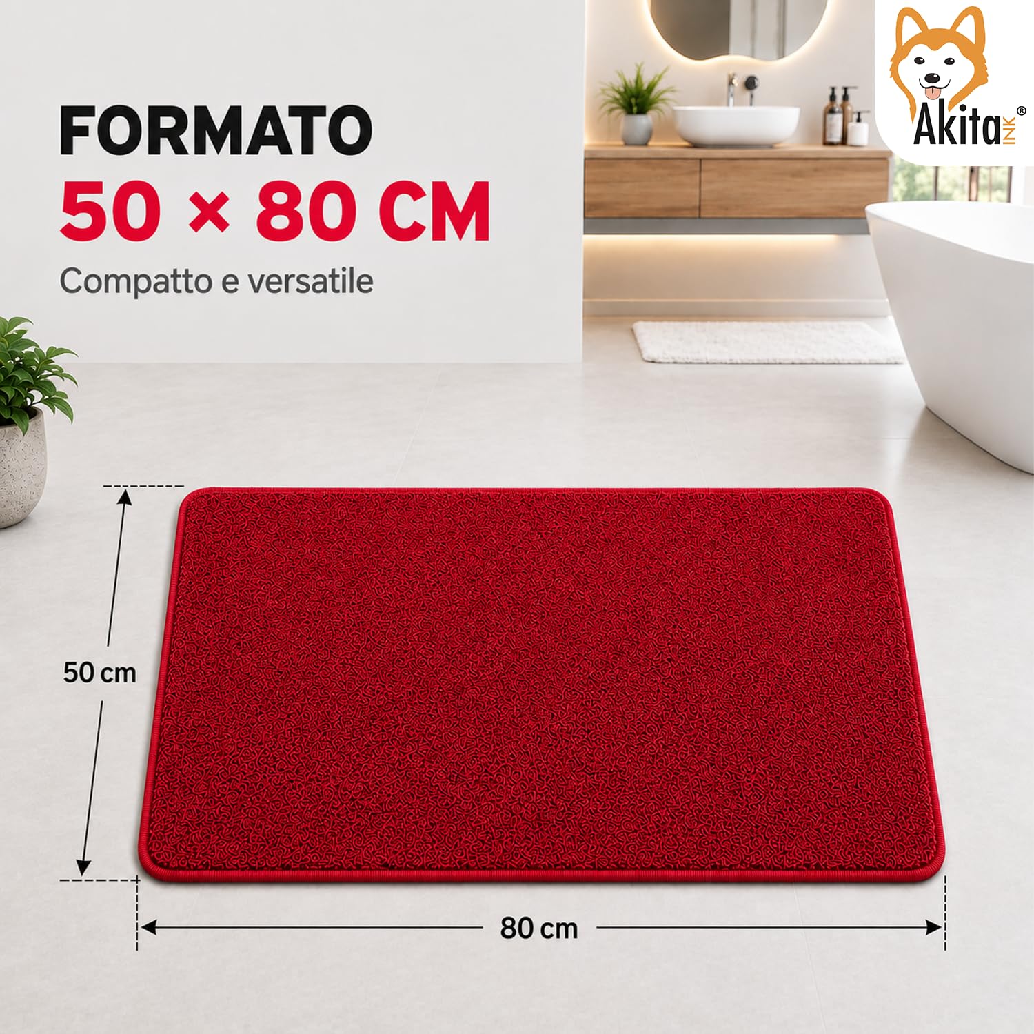 Akitaink Step tappeto bagno 50x80 cm rosso antiscivolo