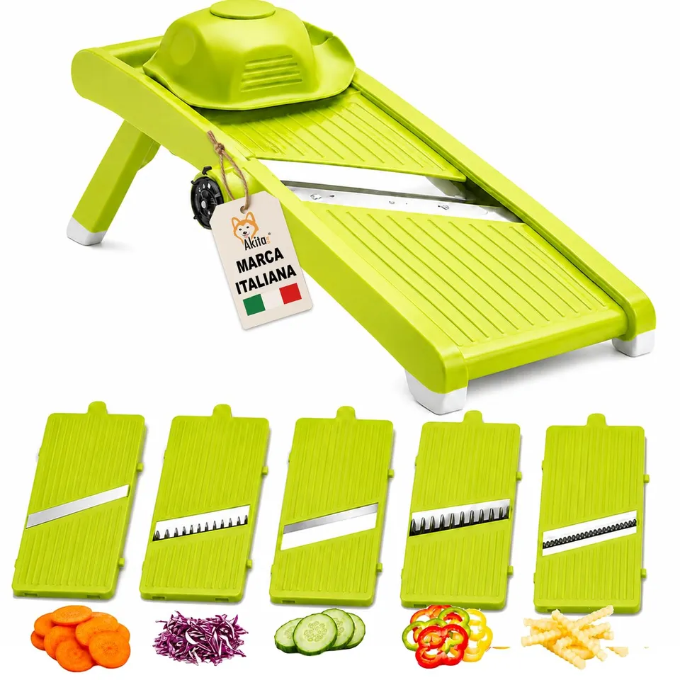 Akitaink Mandolina 5 in 1 affettaverdure manuale julienne 3-6-9 mm