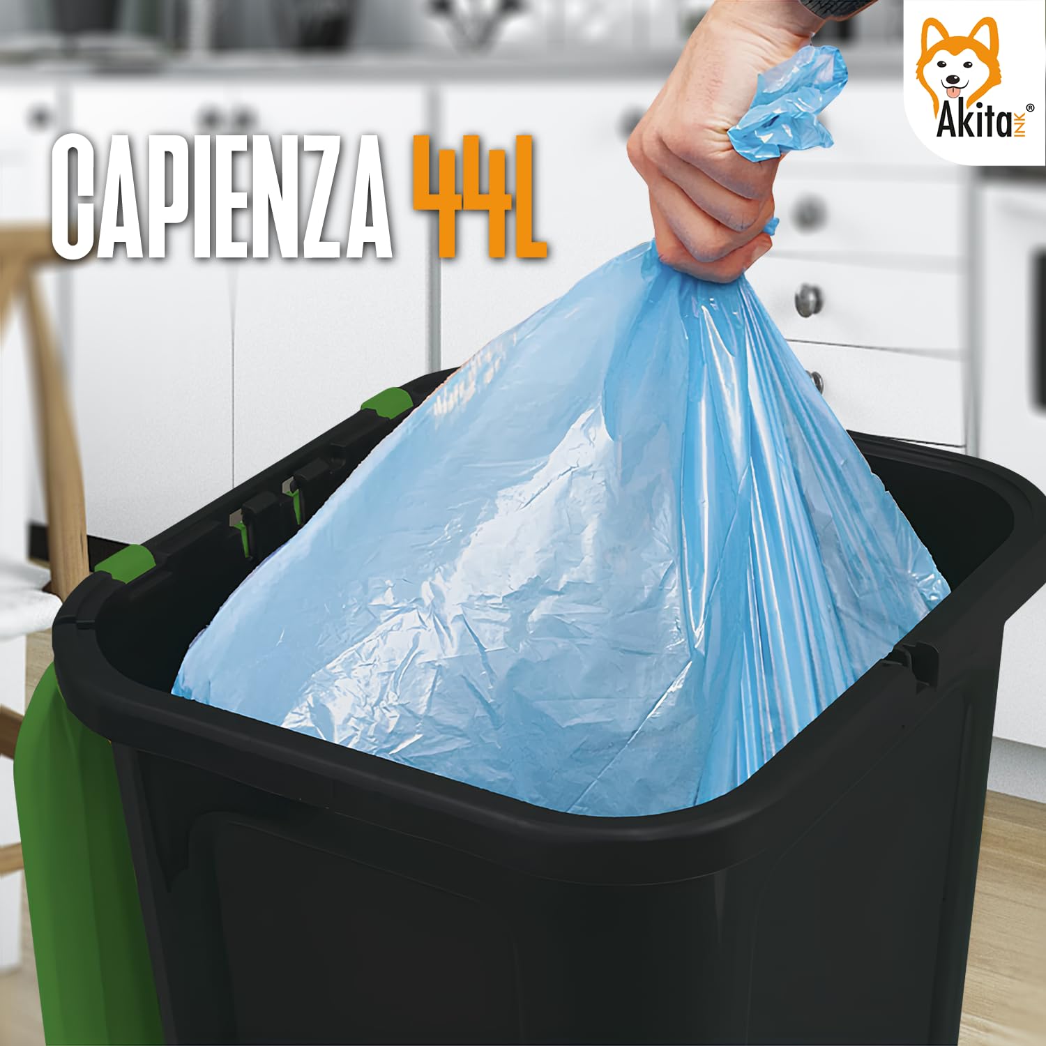 Akitaink Akipatblues pattumiera 44 L set 3 pezzi differenziata