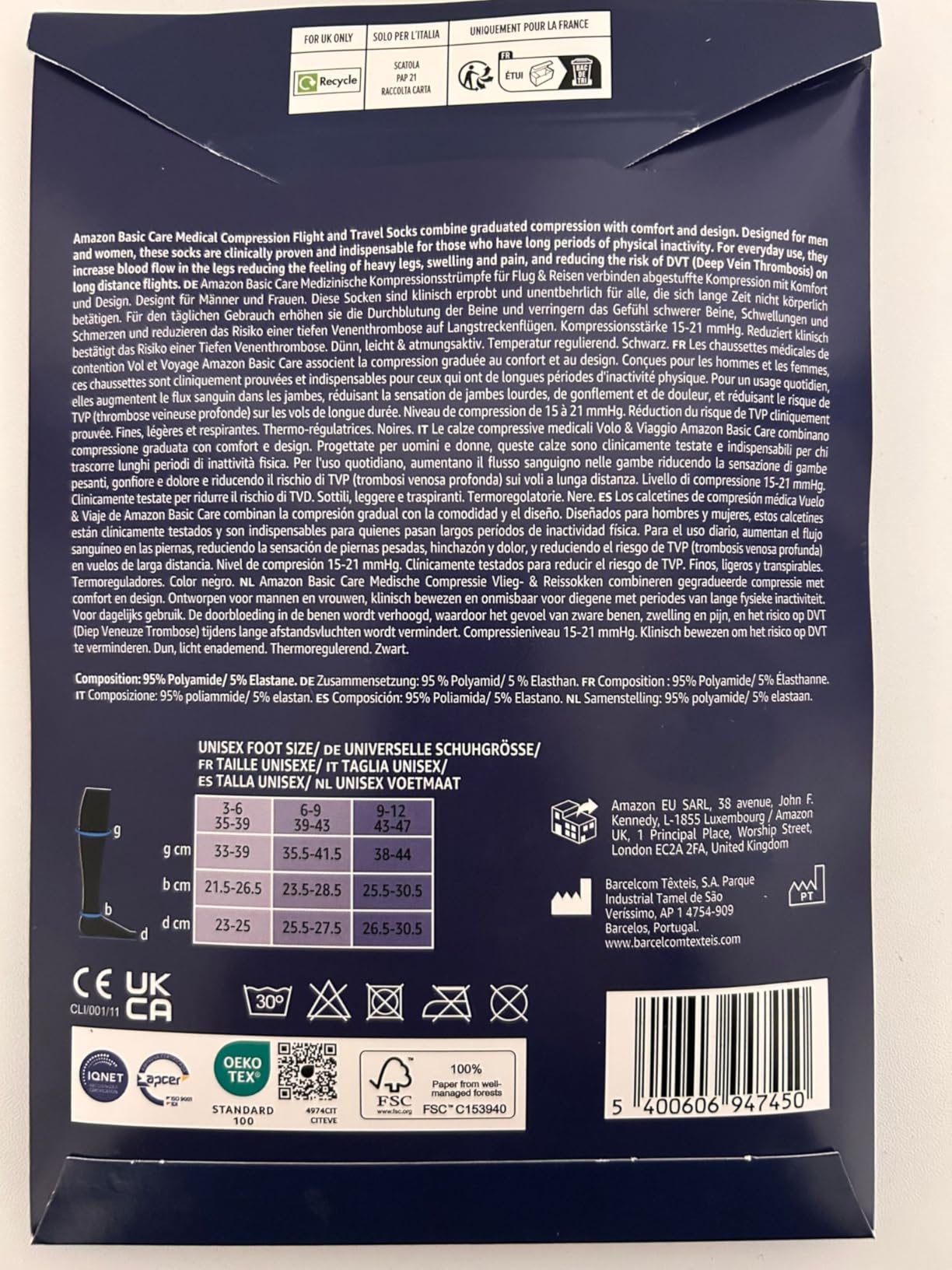 by Amazon Healthcare Calzini a Compressione Viaggio M/L 39-43