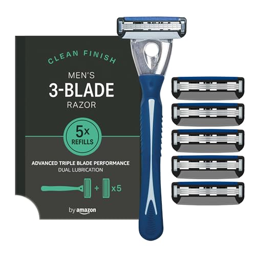 by Amazon Rasoio Uomo 3 Lame con 5 Ricariche Pelle Sensibile