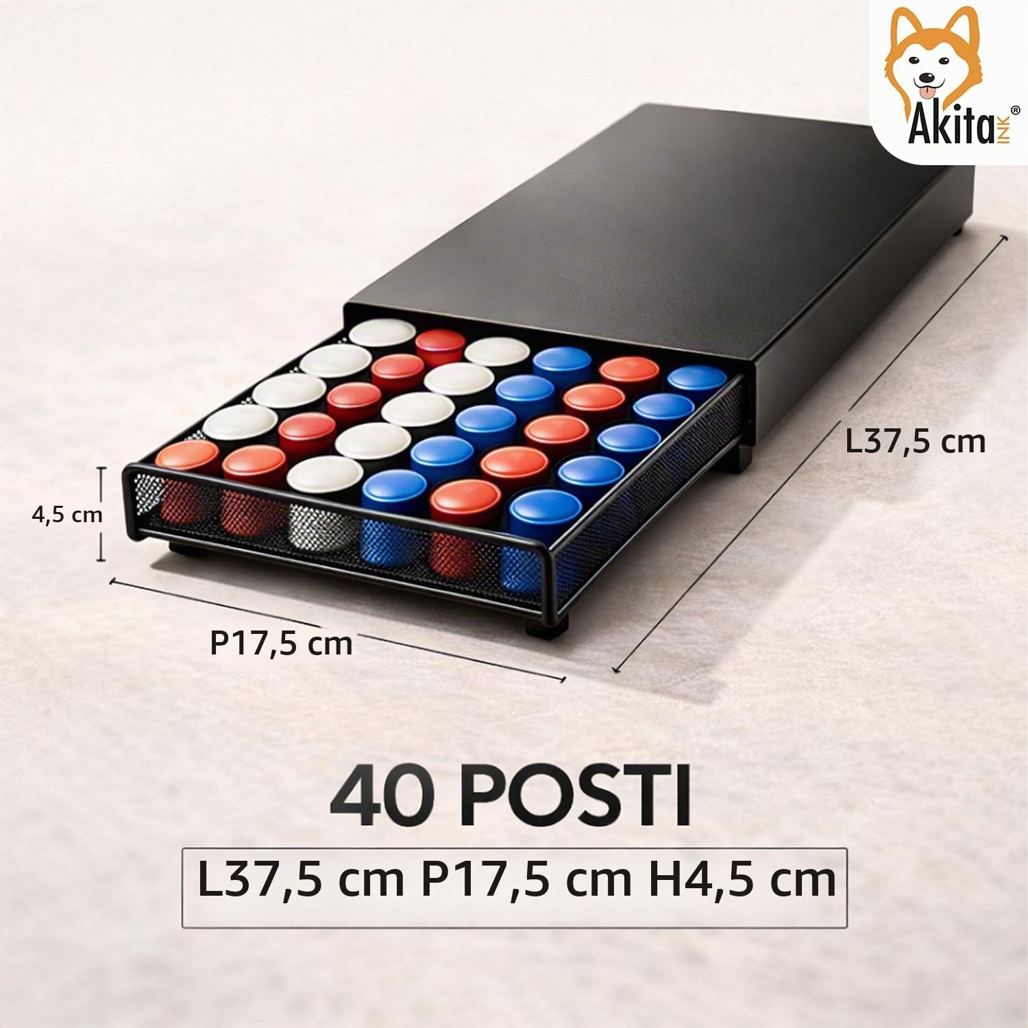 Akitaink portacapsule cassetto metallo nero 40 capsule