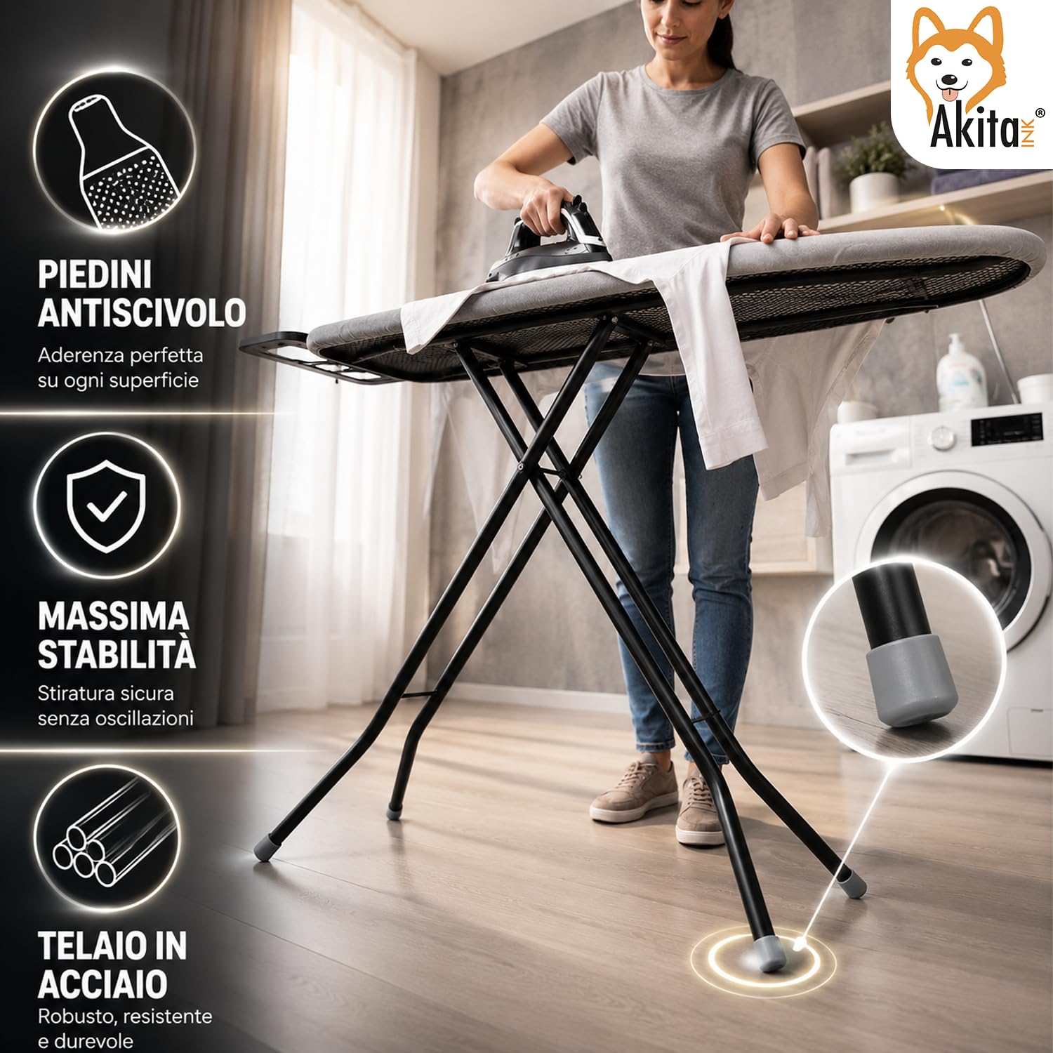 Akitaink Brava 33x110 asse da stiro acciaio cotone