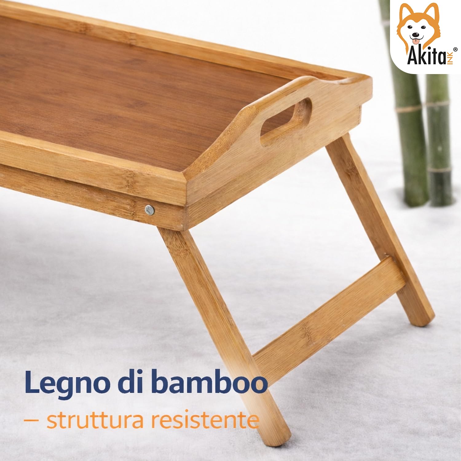 Akitaink Tavolino da Letto vassoio bamboo 50x30 cm pieghevole