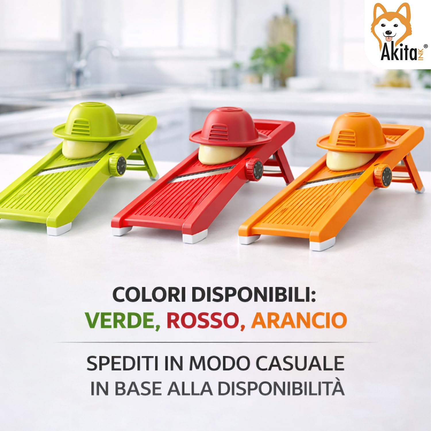 Akitaink Mandolina 5 in 1 affettaverdure manuale julienne 3-6-9 mm