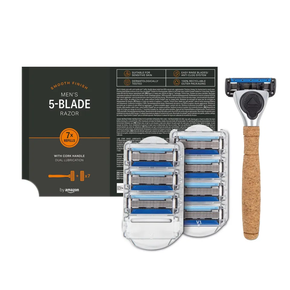 by Amazon rasoio uomo manico sughero 5 lame 7 ricariche