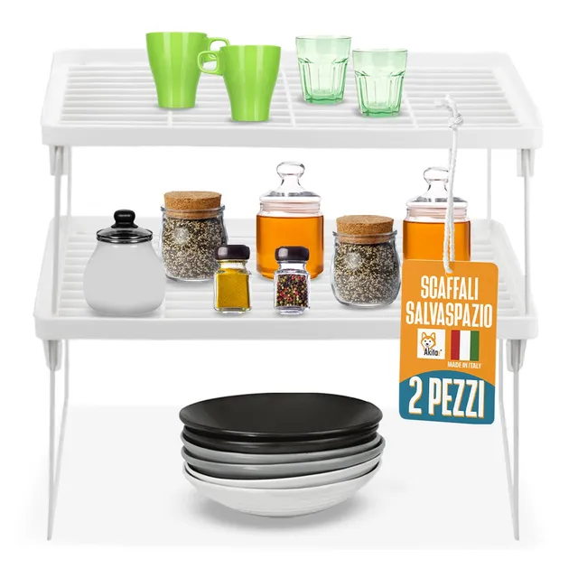 Akitaink scaffale cucina impilabile bianco set 2 pz 10 kg