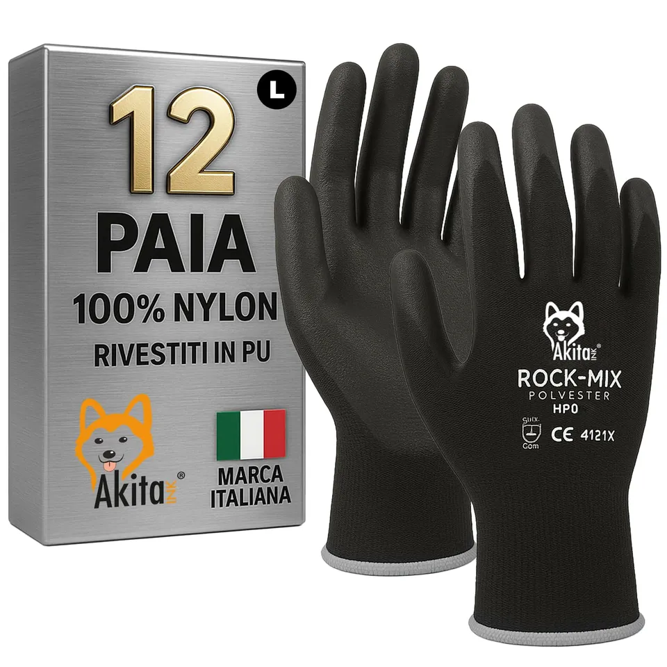 Akitaink Guanti da Lavoro Nylon PU Ant abrasione 12 Paia L