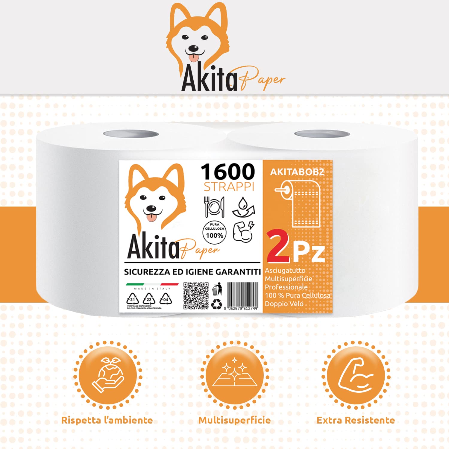 Akitaink rotoloni asciugatutto 2 veli 2 rotoli 800 strappi