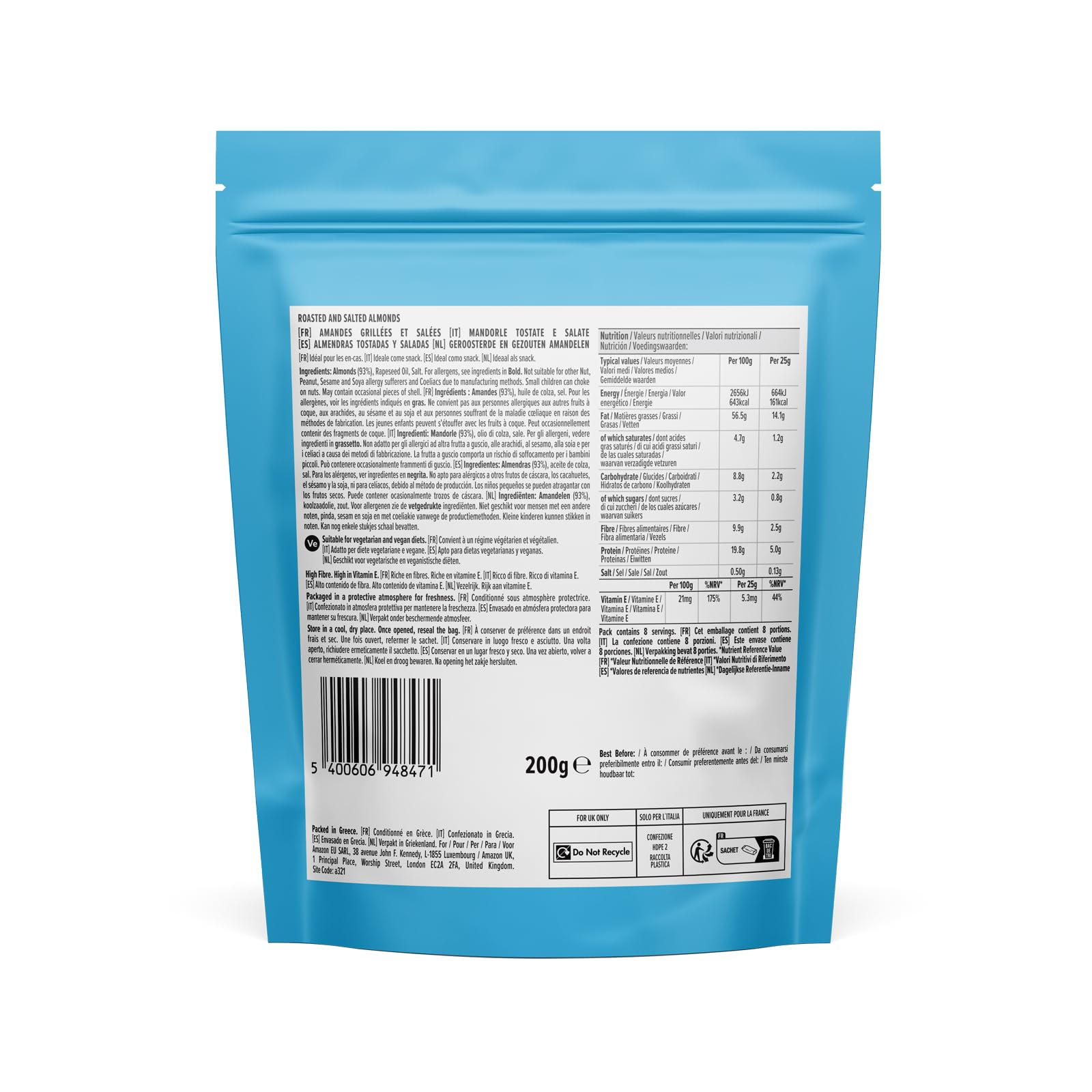 by Amazon Mandorle Tostate e Salate 7 x 200 g ricche di fibre