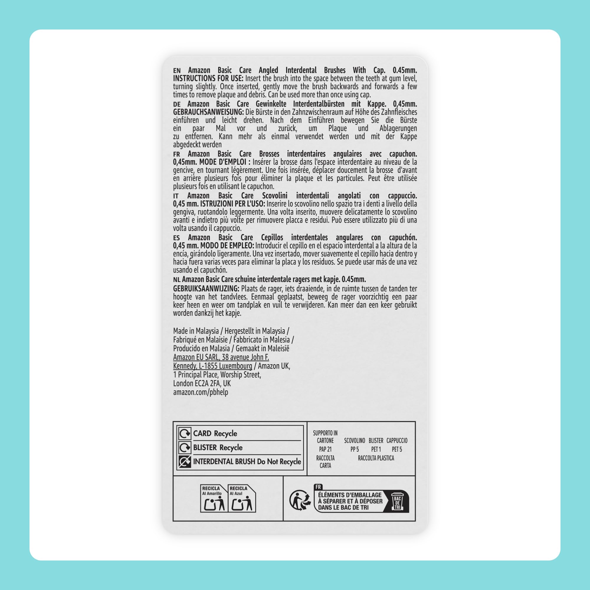 by Amazon Basic Care Scovolini Interdentali 0,45 mm 20 Pezzi Arancione