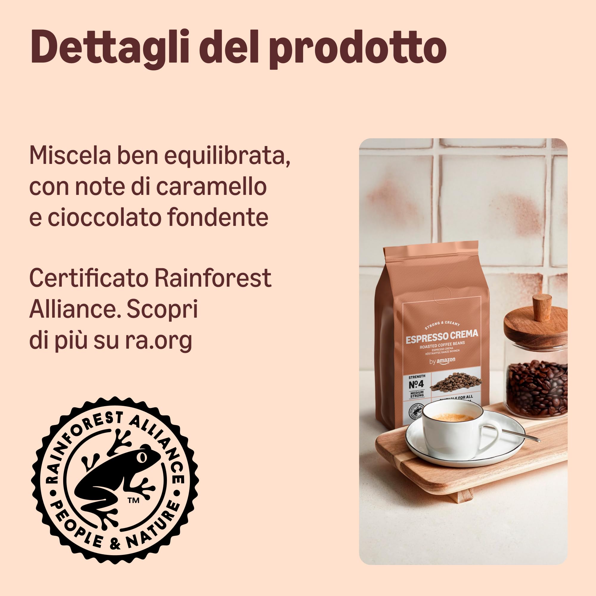 by Amazon Espresso Crema caffè in grani 2x500g tostatura chiara