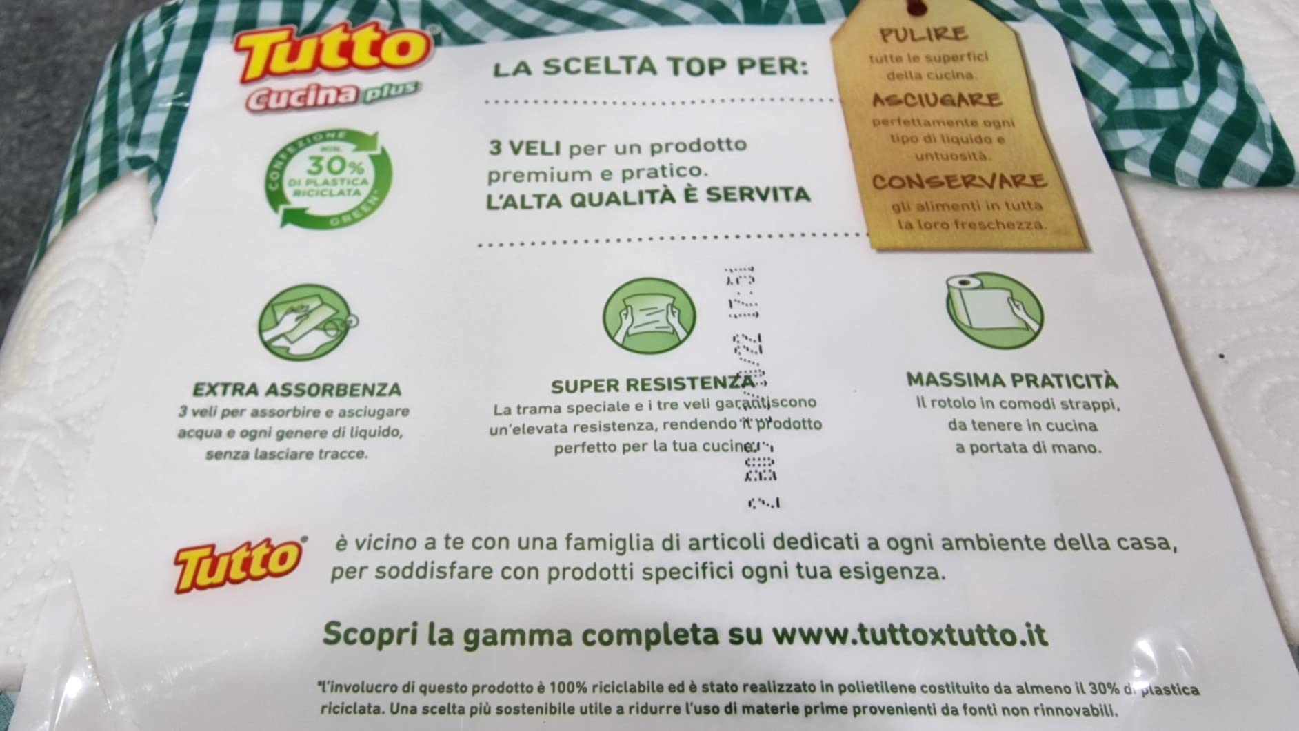 Tutto Cucina Plus carta cucina 3 veli 30 rotoli x 75 strappi assorbente