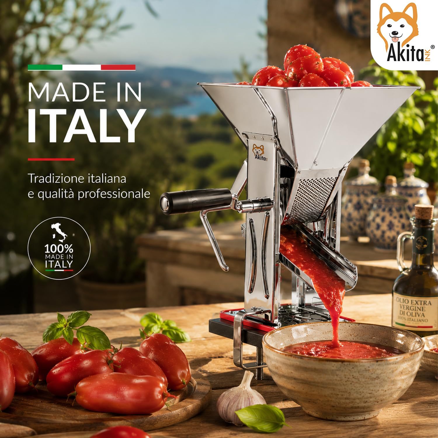 Akitaink Spremipomodoro Manuale Inox con Morsetto