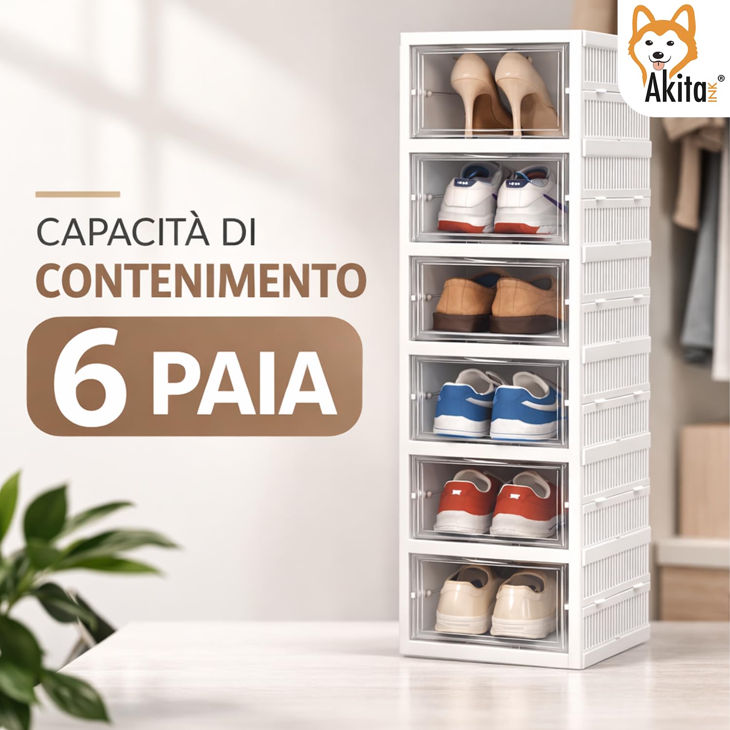 Akitaink Scarpiera Pieghevole 6 Box Salvaspazio