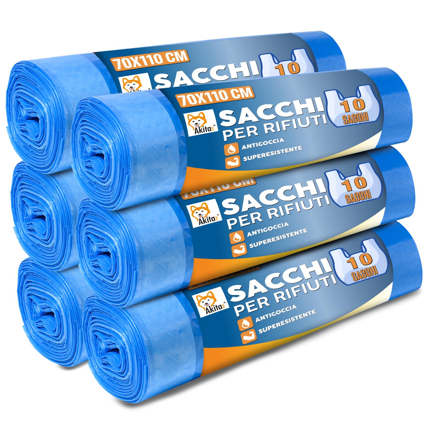 Akitaink sacchi spazzatura 110L blu 70x110 60 pezzi resistenti