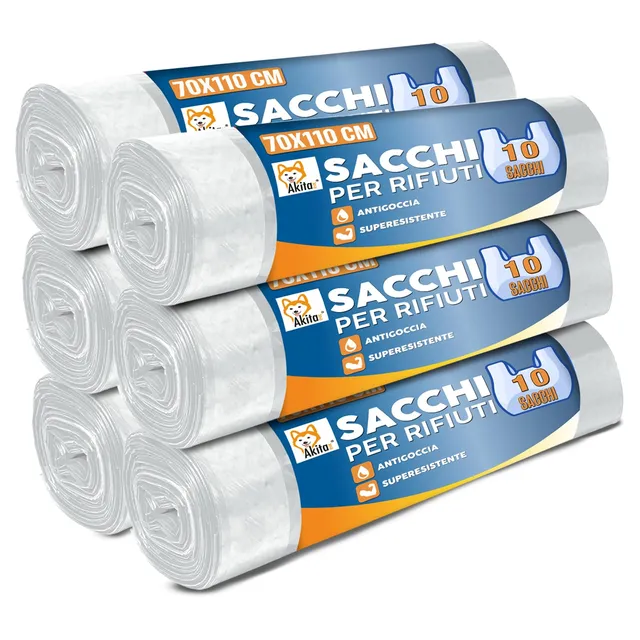 Akitaink sacchi spazzatura 110L 70x110cm 60 pezzi