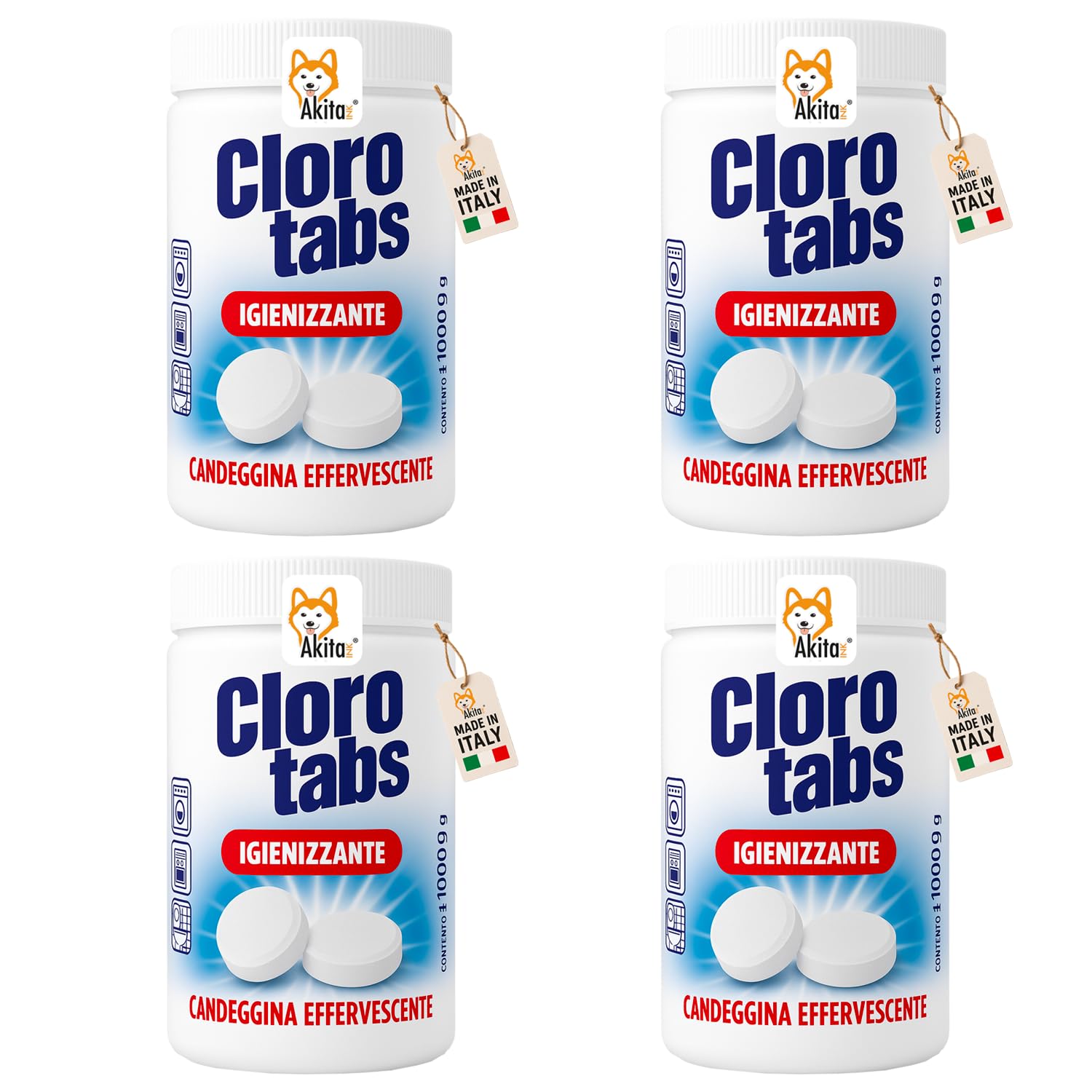 Akitaink Cloro Tabs pastiglie candeggina 4 kg cloro attivo