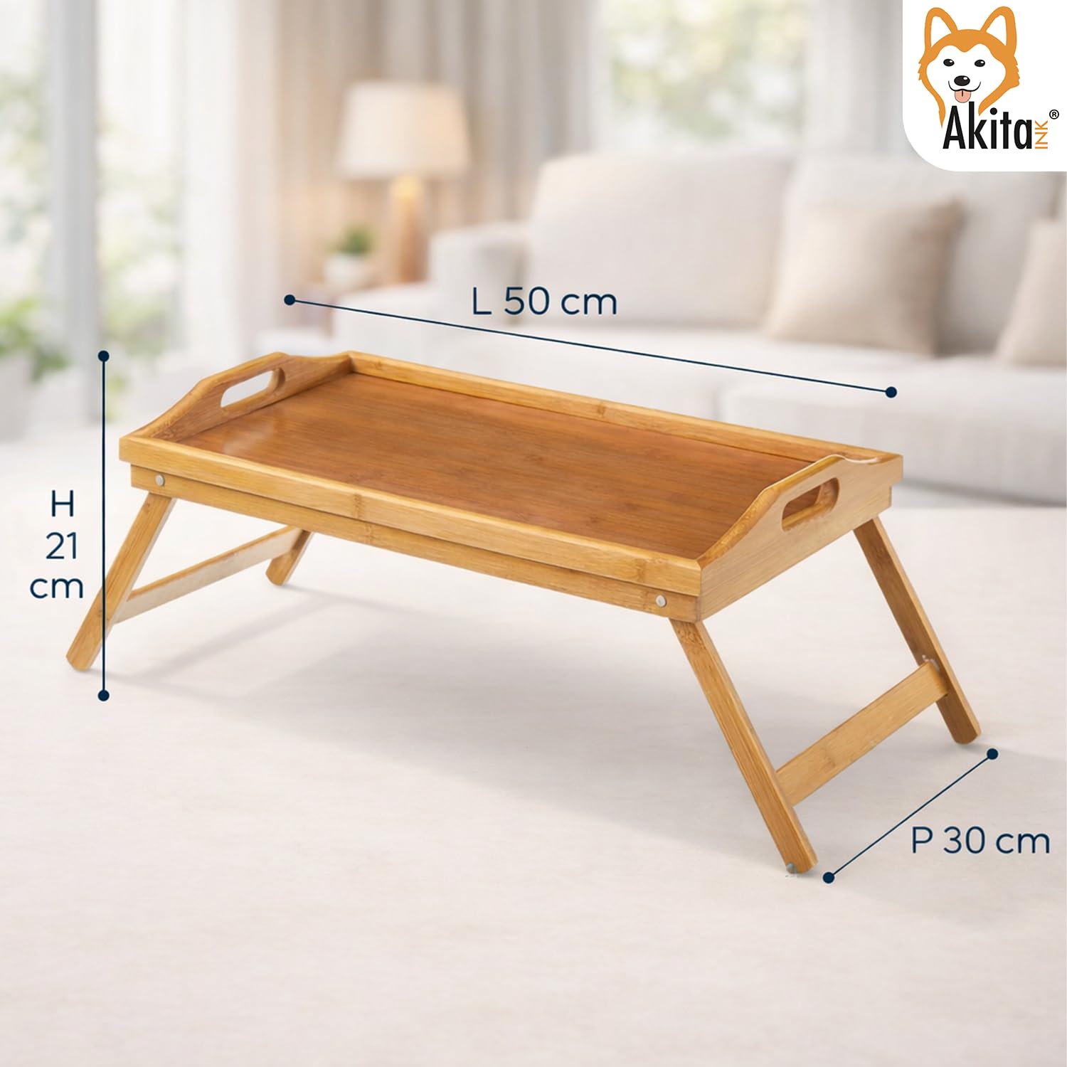 Akitaink Tavolino da Letto vassoio bamboo 50x30 cm pieghevole