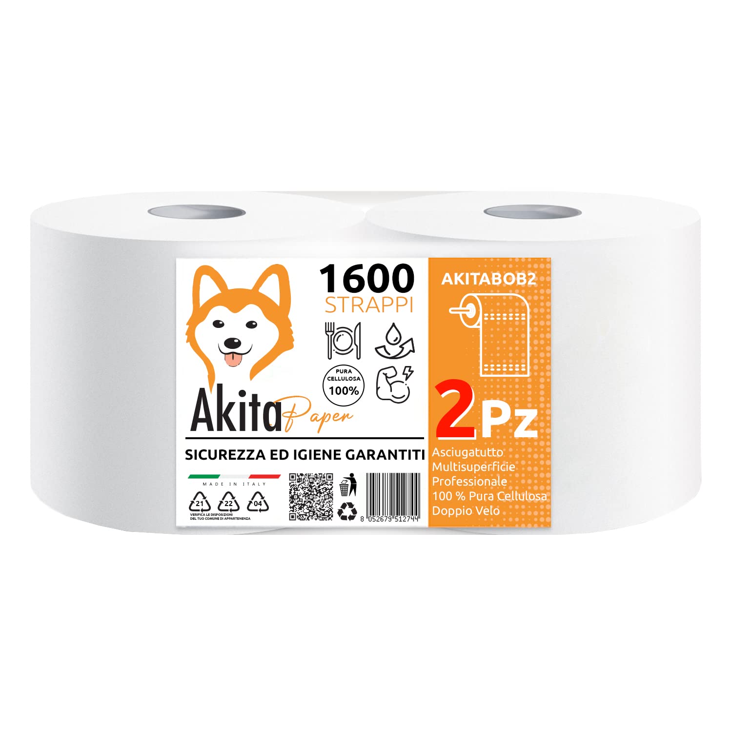 Akitaink rotoloni asciugatutto 2 veli 2 rotoli 800 strappi