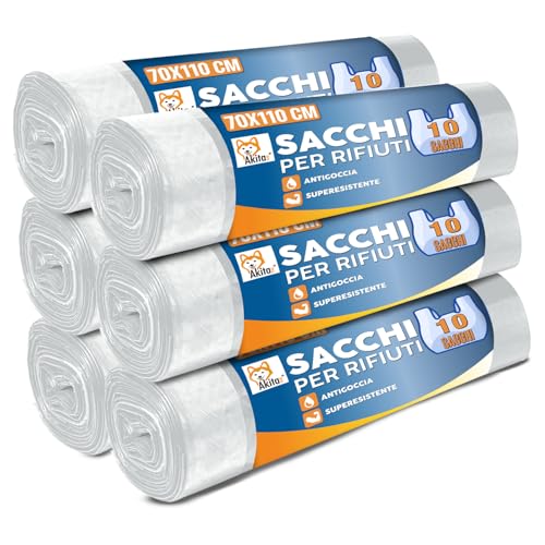 Akitaink sacchi spazzatura 110L 70x110cm 60 pezzi