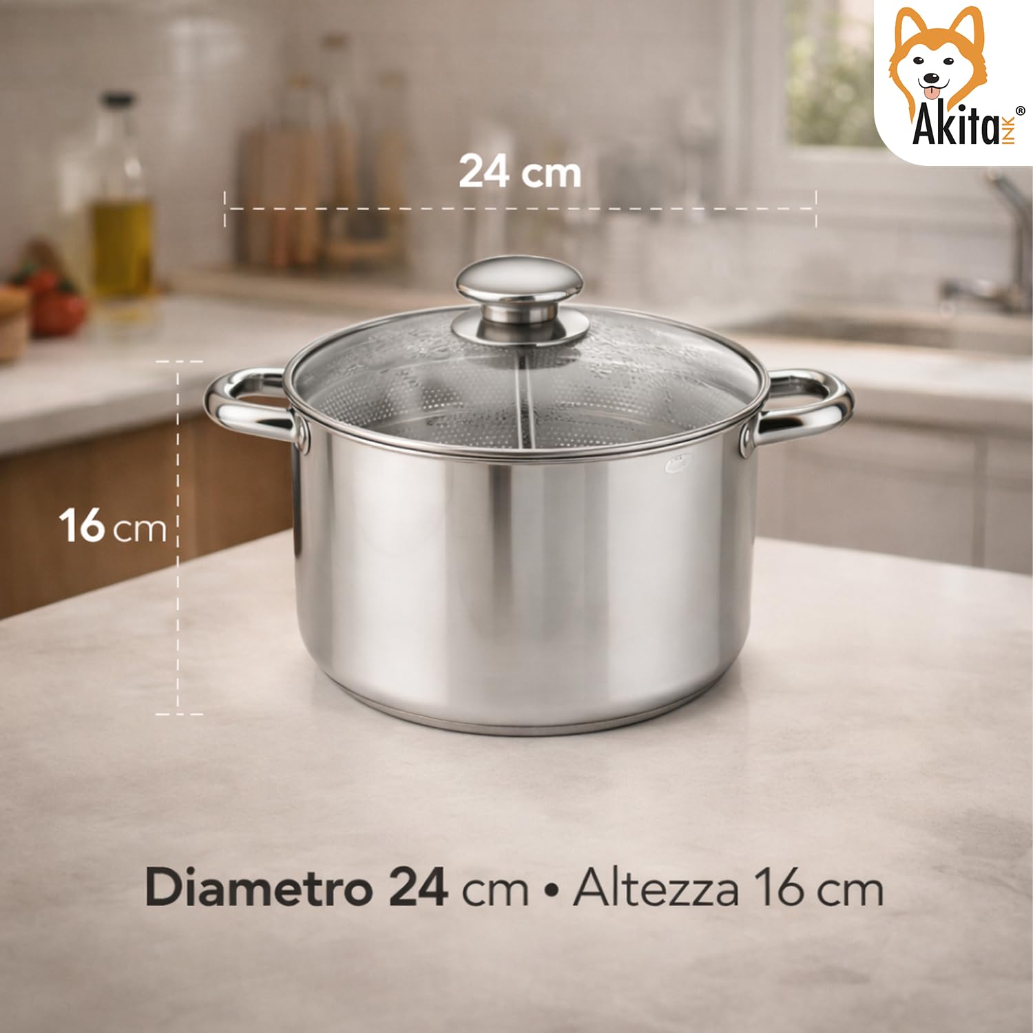 Akitaink Duna 24 cm Bollipasta Acciaio Inox 2 Cestelli