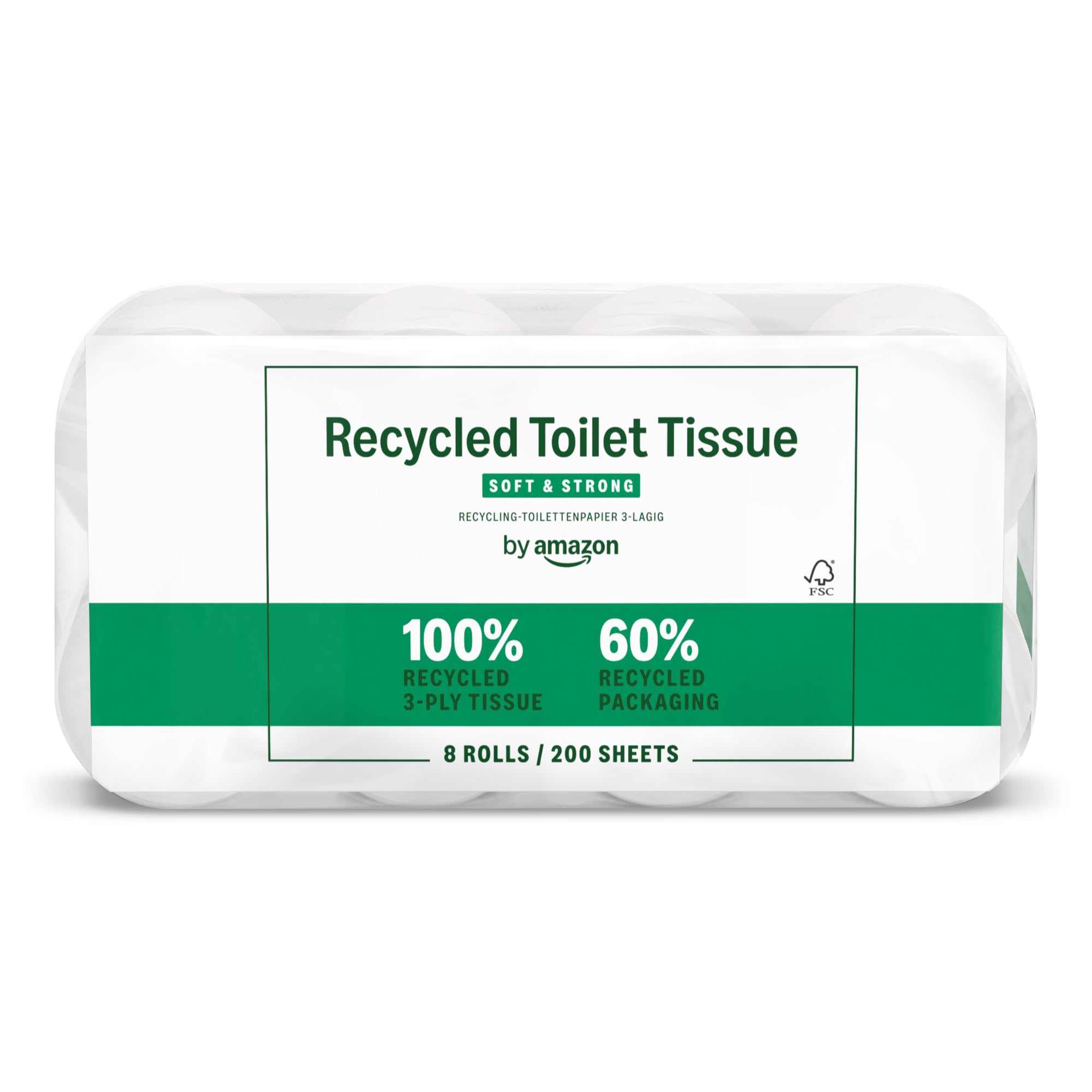 by Amazon carta igienica riciclata 3 veli 8 rotoli 200 strappi