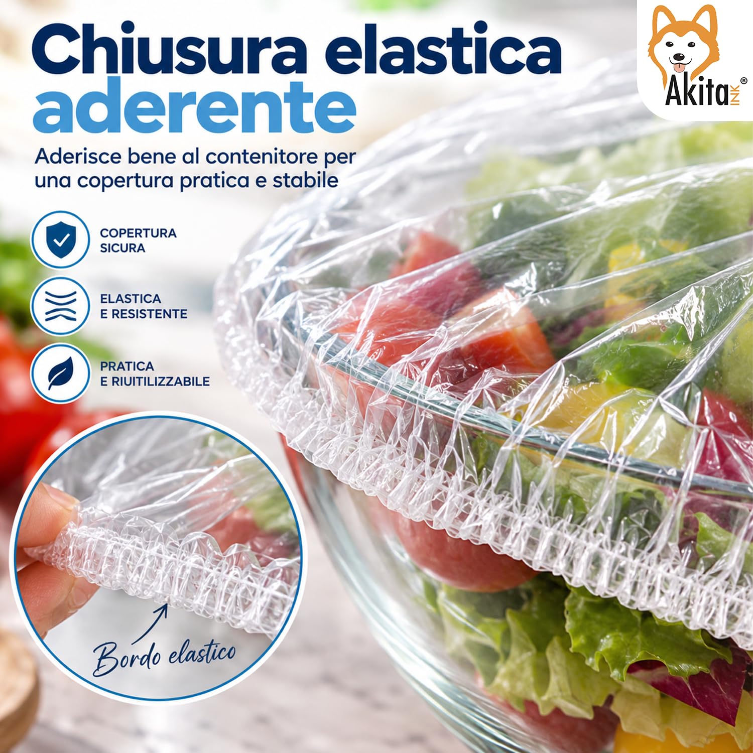 Akitaink Cuffie Copri Alimenti Trasparenti 100 Pezzi Elastici