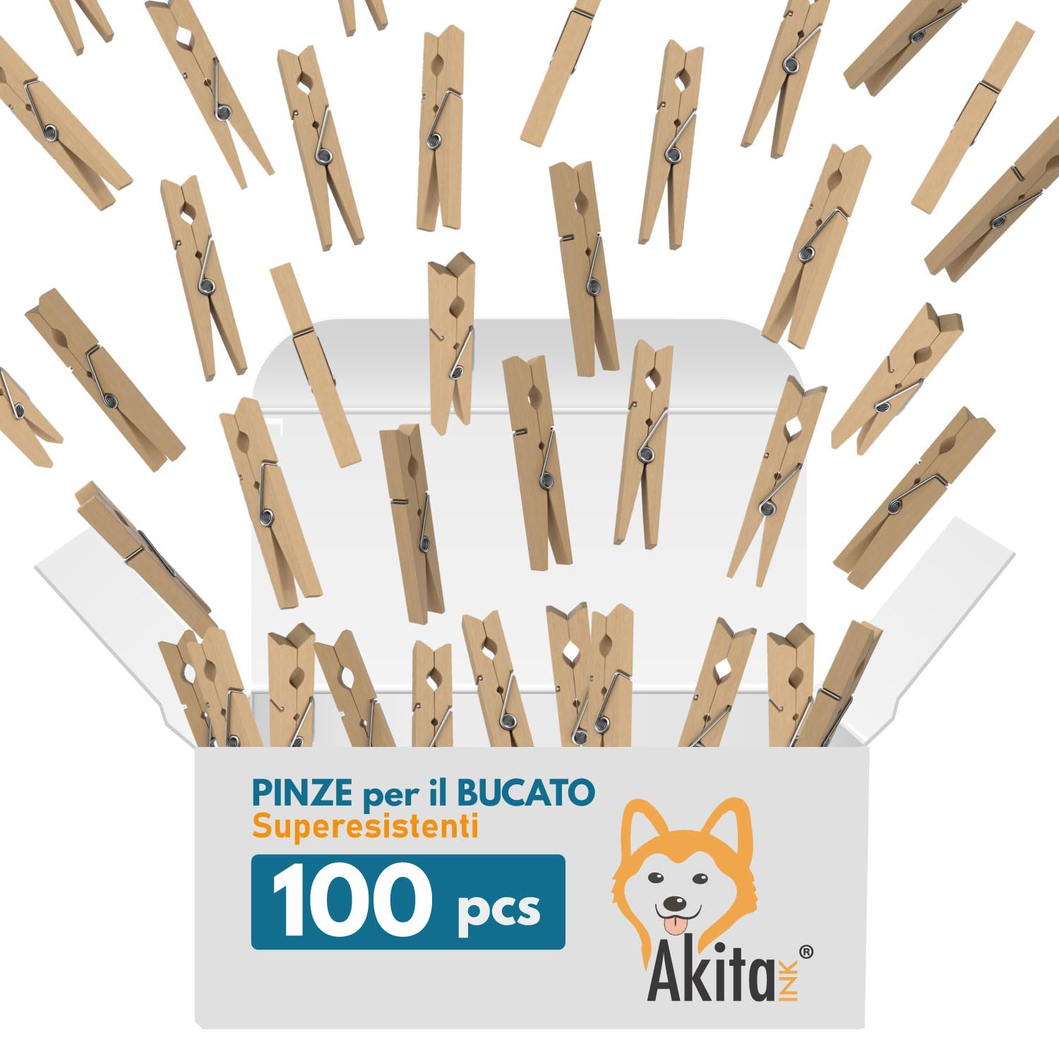 Akitaink mollette bucato legno 10 cm 100 pezzi antiruggine